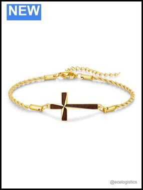 925 Sterling Silver Wood Cross Bracelet Adjustable Christian Gift